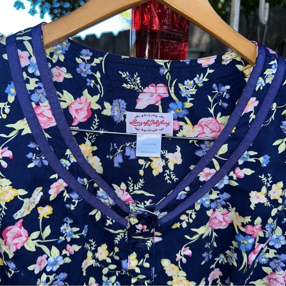 Lanz of Salzburg Cottagecore Blue Floral Ribbon Meadow Midi Dress L. milkmaid - Picture 3 of 7